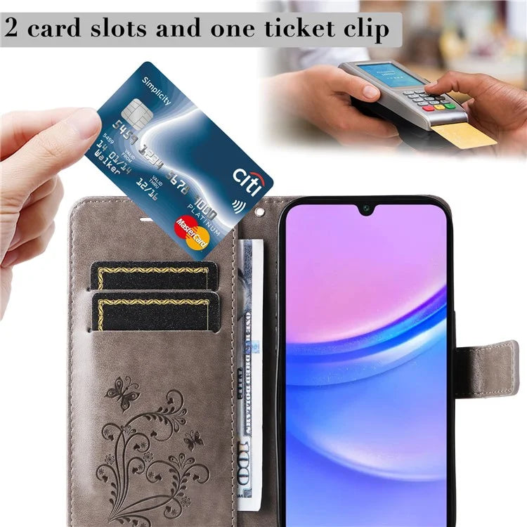 KT Imprinting Flower Series-2 For Samsung Galaxy A16 5G Case Floral Butterfly Leather Wallet Phone Cover