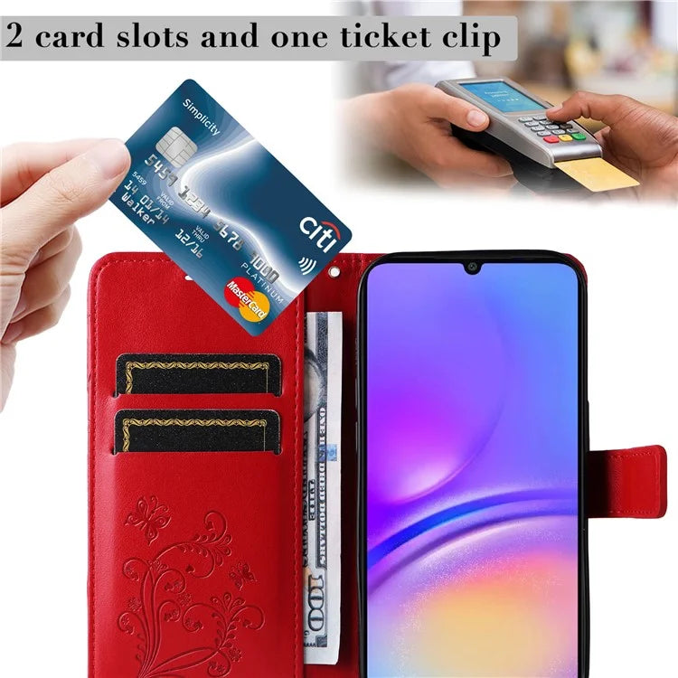 KT Imprinting Flower Series-2 For Samsung Galaxy A06 Case Floral Butterfly Leather Wallet Phone Cover