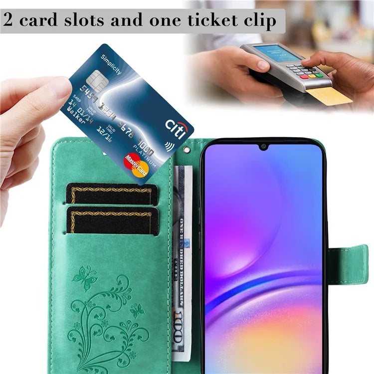 KT Imprinting Flower Series-2 For Samsung Galaxy A06 Case Floral Butterfly Leather Wallet Phone Cover