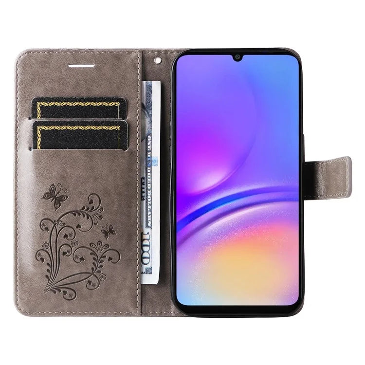 KT Imprinting Flower Series-2 For Samsung Galaxy A06 Case Floral Butterfly Leather Wallet Phone Cover