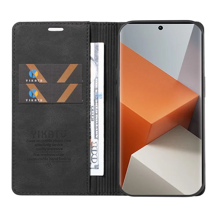 YIKATU YK-004 For Xiaomi Redmi Note 13 Pro+ 5G Case Leather Skin-Touch Phone Cover Magnetic Auto-Absorbed