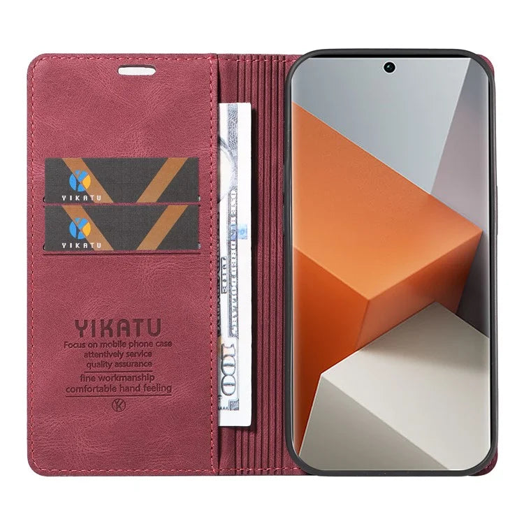 YIKATU YK-004 For Xiaomi Redmi Note 13 Pro+ 5G Case Leather Skin-Touch Phone Cover Magnetic Auto-Absorbed