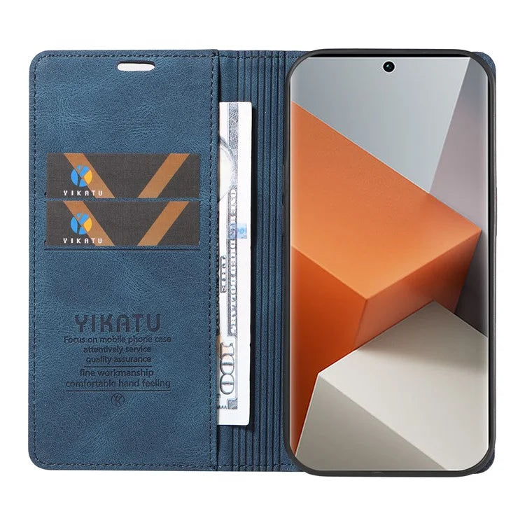 YIKATU YK-004 For Xiaomi Redmi Note 13 Pro+ 5G Case Leather Skin-Touch Phone Cover Magnetic Auto-Absorbed