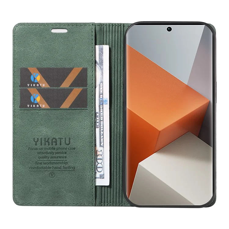 YIKATU YK-004 For Xiaomi Redmi Note 13 Pro+ 5G Case Leather Skin-Touch Phone Cover Magnetic Auto-Absorbed