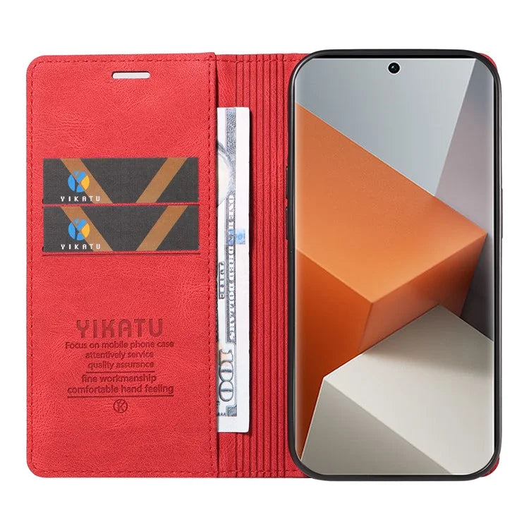YIKATU YK-004 For Xiaomi Redmi Note 13 Pro+ 5G Case Leather Skin-Touch Phone Cover Magnetic Auto-Absorbed