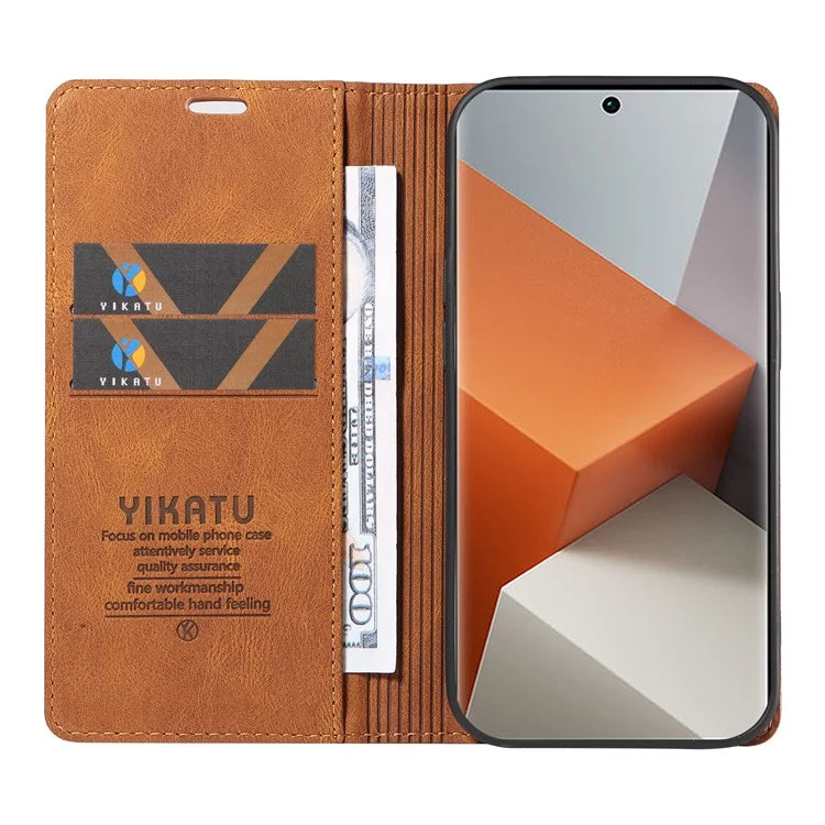 YIKATU YK-004 For Xiaomi Redmi Note 13 Pro+ 5G Case Leather Skin-Touch Phone Cover Magnetic Auto-Absorbed