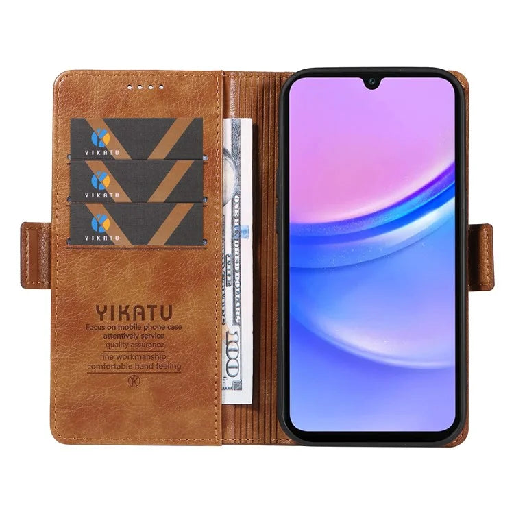 YIKATU YK-007 For Samsung Galaxy A16 5G Case Side Buckle PU Leather Phone Cover Litchi Texture