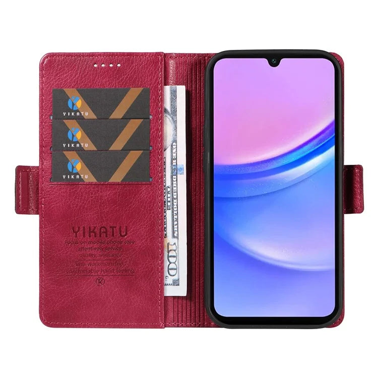 YIKATU YK-007 For Samsung Galaxy A16 5G Case Side Buckle PU Leather Phone Cover Litchi Texture