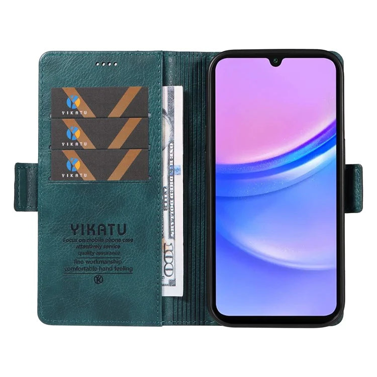 YIKATU YK-007 For Samsung Galaxy A16 5G Case Side Buckle PU Leather Phone Cover Litchi Texture
