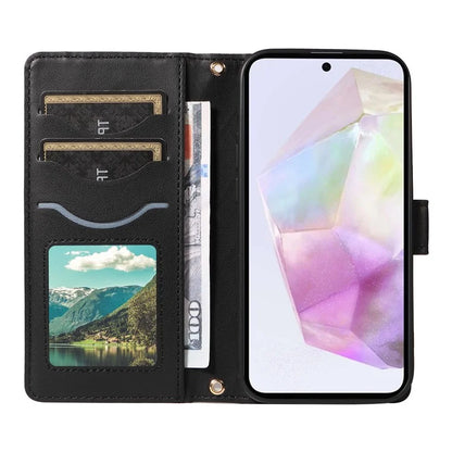 For Samsung Galaxy A35 5G Case Wallet Rhombus Leather Phone Cover with Shoulder Strap, Wrist Strap