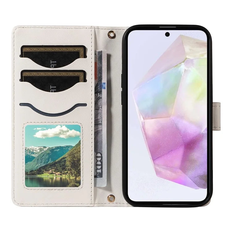 For Samsung Galaxy A35 5G Case Wallet Rhombus Leather Phone Cover with Shoulder Strap, Wrist Strap
