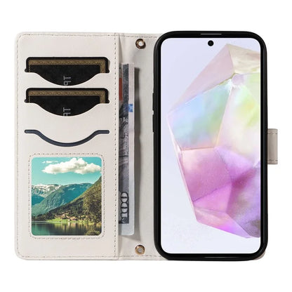 For Samsung Galaxy A35 5G Case Wallet Rhombus Leather Phone Cover with Shoulder Strap, Wrist Strap