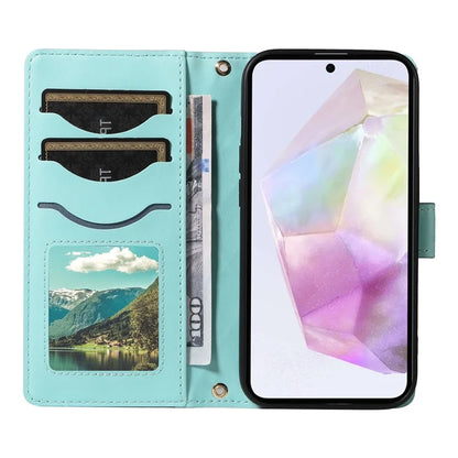 For Samsung Galaxy A35 5G Case Wallet Rhombus Leather Phone Cover with Shoulder Strap, Wrist Strap