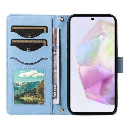 For Samsung Galaxy A35 5G Case Wallet Rhombus Leather Phone Cover with Shoulder Strap, Wrist Strap