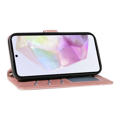 For Samsung Galaxy A35 5G Case Wallet Rhombus Leather Phone Cover with Shoulder Strap, Wrist Strap