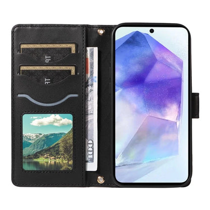For Samsung Galaxy A55 5G Case Wallet Rhombus Leather Phone Cover with Shoulder Strap, Wrist Strap