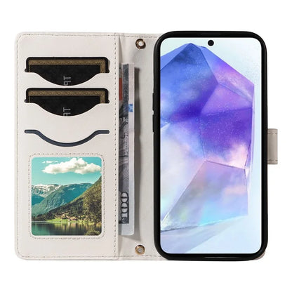 For Samsung Galaxy A55 5G Case Wallet Rhombus Leather Phone Cover with Shoulder Strap, Wrist Strap