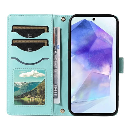 For Samsung Galaxy A55 5G Case Wallet Rhombus Leather Phone Cover with Shoulder Strap, Wrist Strap