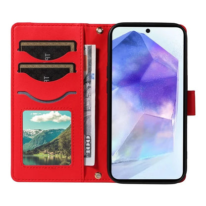 For Samsung Galaxy A55 5G Case Wallet Rhombus Leather Phone Cover with Shoulder Strap, Wrist Strap