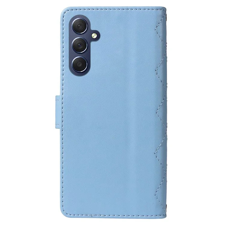 For Samsung Galaxy A55 5G Case Wallet Rhombus Leather Phone Cover with Shoulder Strap, Wrist Strap