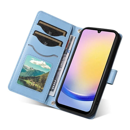 For Samsung Galaxy A25 5G (Global) (161.0 X 76.5 X 8.3mm) Case Wallet Rhombus Leather Phone Cover with Shoulder Strap, Wrist Strap