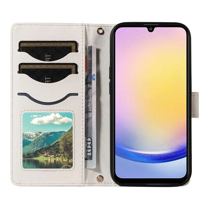For Samsung Galaxy A25 5G (Global) (161.0 X 76.5 X 8.3mm) Case Wallet Rhombus Leather Phone Cover with Shoulder Strap, Wrist Strap