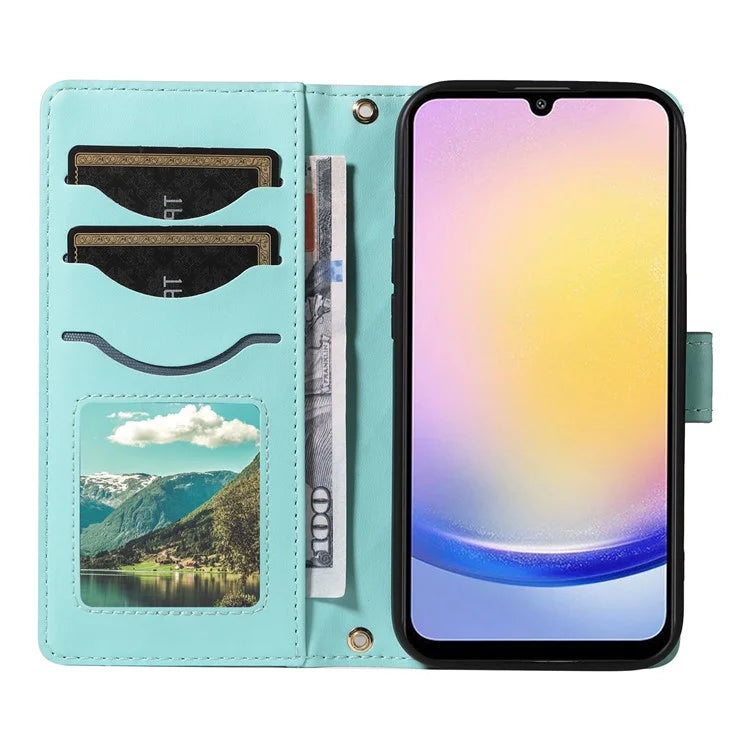For Samsung Galaxy A25 5G (Global) (161.0 X 76.5 X 8.3mm) Case Wallet Rhombus Leather Phone Cover with Shoulder Strap, Wrist Strap