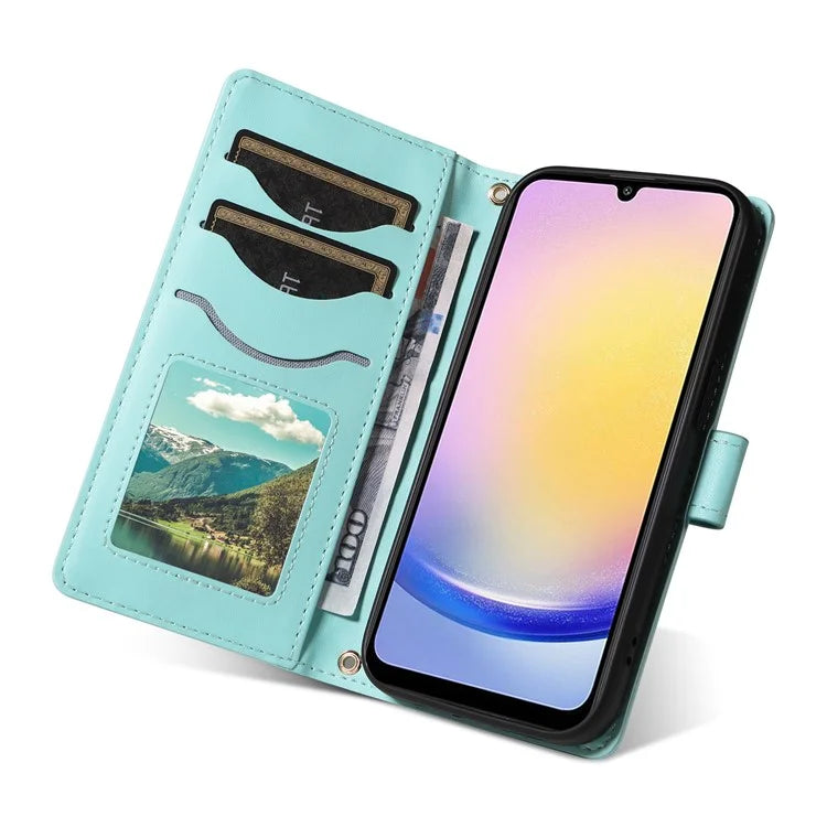 For Samsung Galaxy A25 5G (Global) (161.0 X 76.5 X 8.3mm) Case Wallet Rhombus Leather Phone Cover with Shoulder Strap, Wrist Strap
