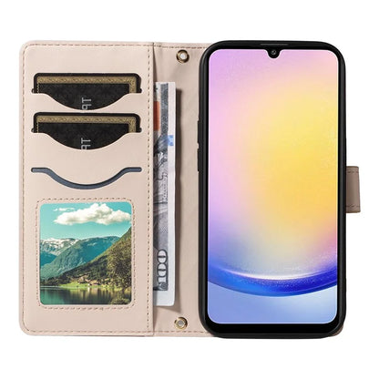 For Samsung Galaxy A25 5G (Global) (161.0 X 76.5 X 8.3mm) Case Wallet Rhombus Leather Phone Cover with Shoulder Strap, Wrist Strap