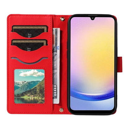 For Samsung Galaxy A25 5G (Global) (161.0 X 76.5 X 8.3mm) Case Wallet Rhombus Leather Phone Cover with Shoulder Strap, Wrist Strap