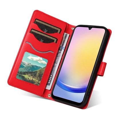 For Samsung Galaxy A25 5G (Global) (161.0 X 76.5 X 8.3mm) Case Wallet Rhombus Leather Phone Cover with Shoulder Strap, Wrist Strap