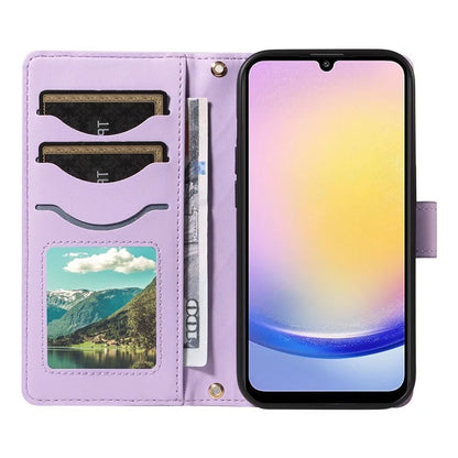 For Samsung Galaxy A25 5G (Global) (161.0 X 76.5 X 8.3mm) Case Wallet Rhombus Leather Phone Cover with Shoulder Strap, Wrist Strap