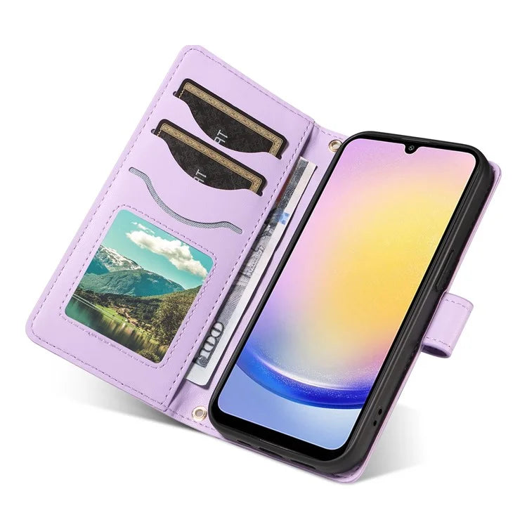 For Samsung Galaxy A25 5G (Global) (161.0 X 76.5 X 8.3mm) Case Wallet Rhombus Leather Phone Cover with Shoulder Strap, Wrist Strap