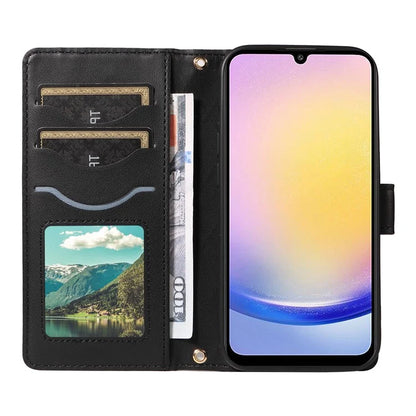 For Samsung Galaxy A25 5G (Global) (161.0 X 76.5 X 8.3mm) Case Wallet Rhombus Leather Phone Cover with Shoulder Strap, Wrist Strap