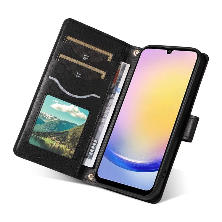 For Samsung Galaxy A25 5G (Global) (161.0 X 76.5 X 8.3mm) Case Wallet Rhombus Leather Phone Cover with Shoulder Strap, Wrist Strap