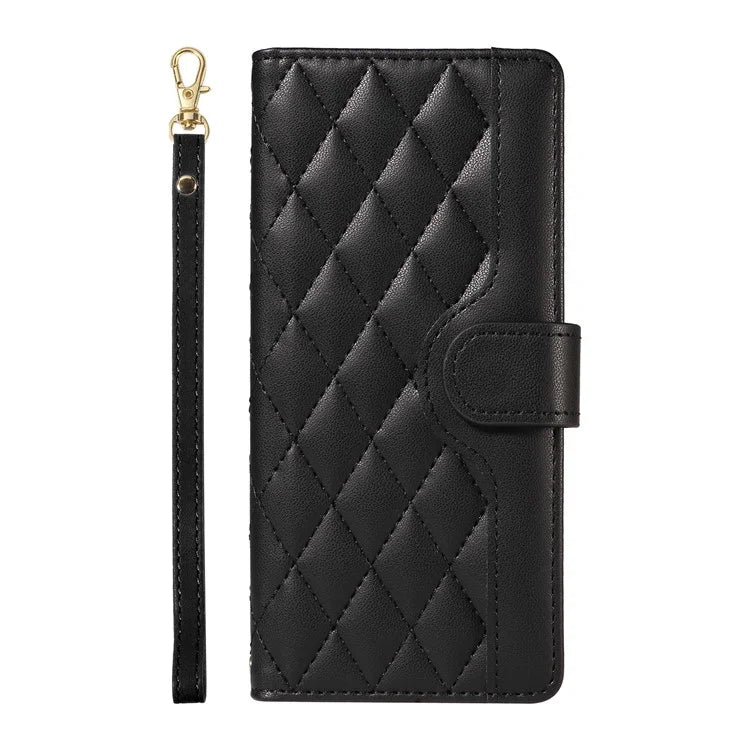 For Samsung Galaxy A25 5G (Global) (161.0 X 76.5 X 8.3mm) Case Wallet Rhombus Leather Phone Cover with Shoulder Strap, Wrist Strap