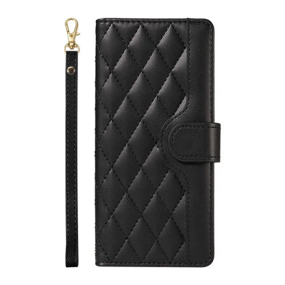 For Samsung Galaxy A25 5G (Global) (161.0 X 76.5 X 8.3mm) Case Wallet Rhombus Leather Phone Cover with Shoulder Strap, Wrist Strap