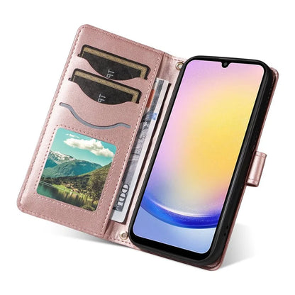 For Samsung Galaxy A25 5G (Global) (161.0 X 76.5 X 8.3mm) Case Wallet Rhombus Leather Phone Cover with Shoulder Strap, Wrist Strap