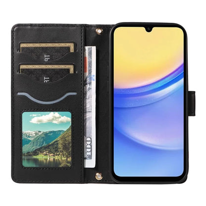 For Samsung Galaxy A15 4G / 5G Case Wallet Rhombus Leather Phone Cover with Shoulder Strap, Wrist Strap