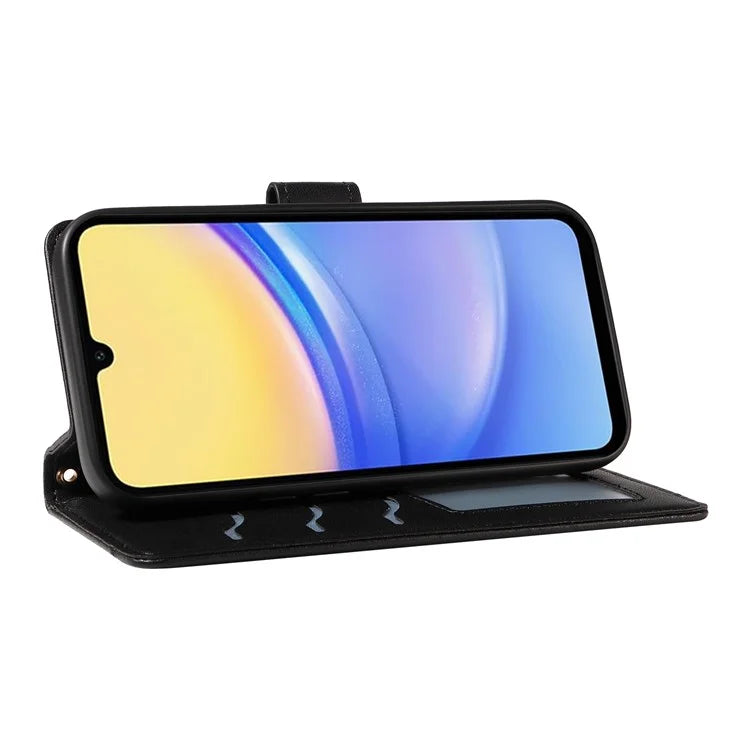 For Samsung Galaxy A15 4G / 5G Case Wallet Rhombus Leather Phone Cover with Shoulder Strap, Wrist Strap