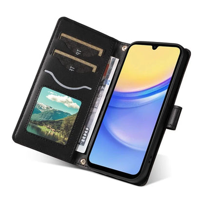 For Samsung Galaxy A15 4G / 5G Case Wallet Rhombus Leather Phone Cover with Shoulder Strap, Wrist Strap
