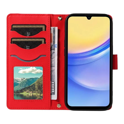 For Samsung Galaxy A15 4G / 5G Case Wallet Rhombus Leather Phone Cover with Shoulder Strap, Wrist Strap