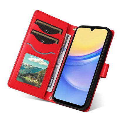 For Samsung Galaxy A15 4G / 5G Case Wallet Rhombus Leather Phone Cover with Shoulder Strap, Wrist Strap