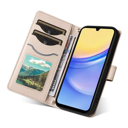 For Samsung Galaxy A15 4G / 5G Case Wallet Rhombus Leather Phone Cover with Shoulder Strap, Wrist Strap