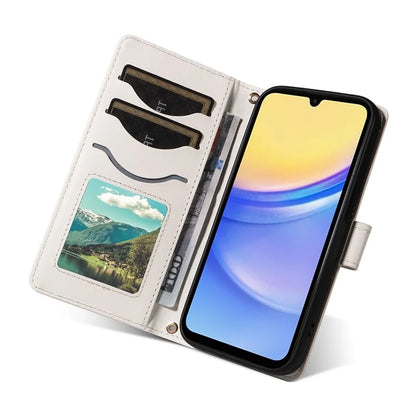 For Samsung Galaxy A15 4G / 5G Case Wallet Rhombus Leather Phone Cover with Shoulder Strap, Wrist Strap