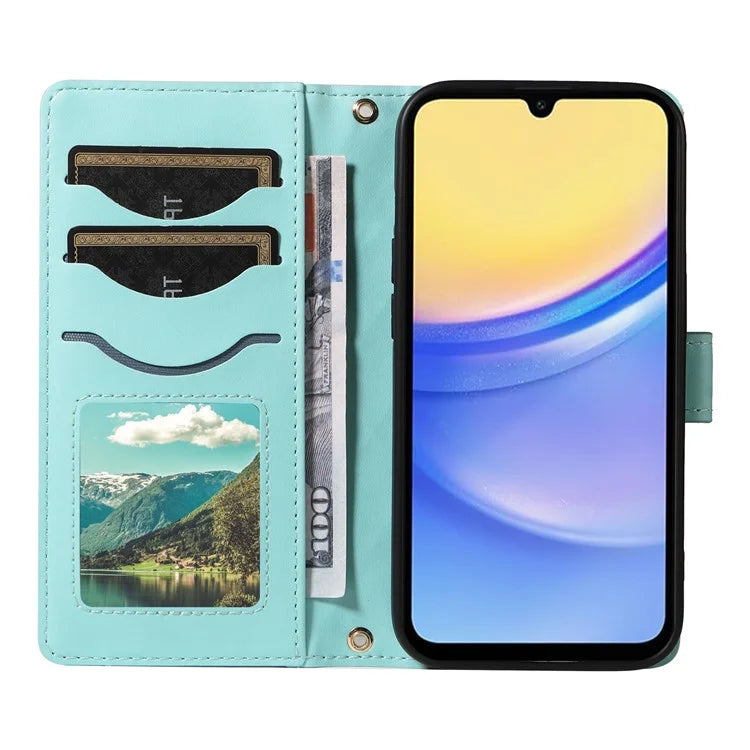 For Samsung Galaxy A15 4G / 5G Case Wallet Rhombus Leather Phone Cover with Shoulder Strap, Wrist Strap