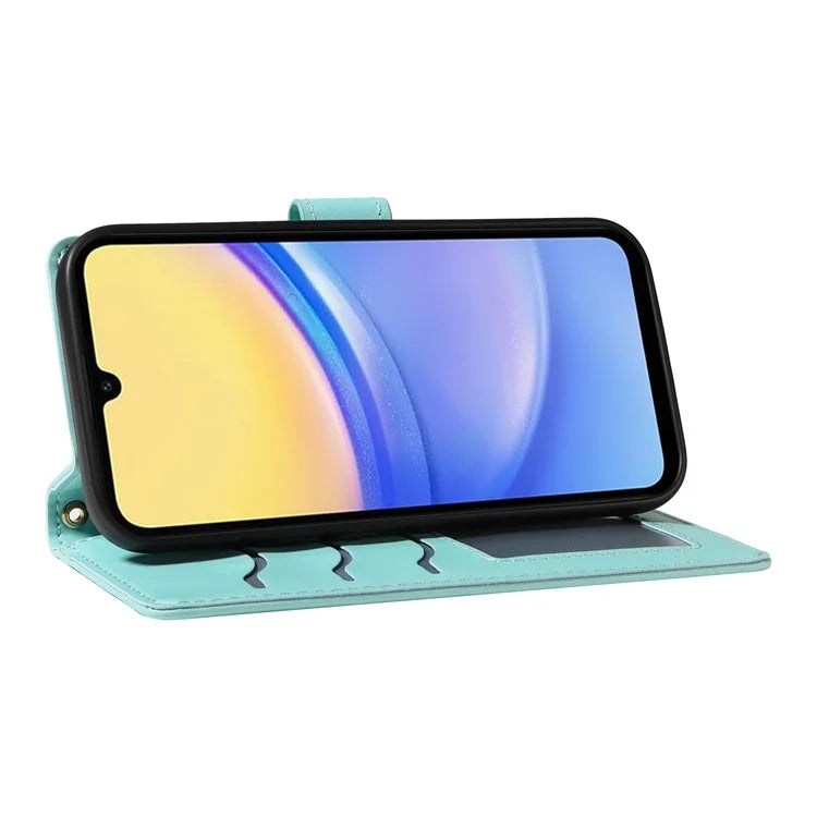 For Samsung Galaxy A15 4G / 5G Case Wallet Rhombus Leather Phone Cover with Shoulder Strap, Wrist Strap