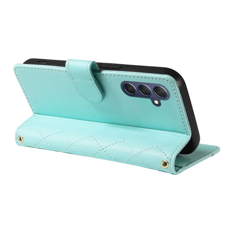 For Samsung Galaxy A15 4G / 5G Case Wallet Rhombus Leather Phone Cover with Shoulder Strap, Wrist Strap