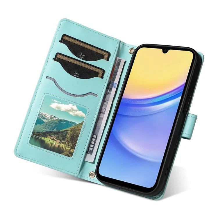 For Samsung Galaxy A15 4G / 5G Case Wallet Rhombus Leather Phone Cover with Shoulder Strap, Wrist Strap