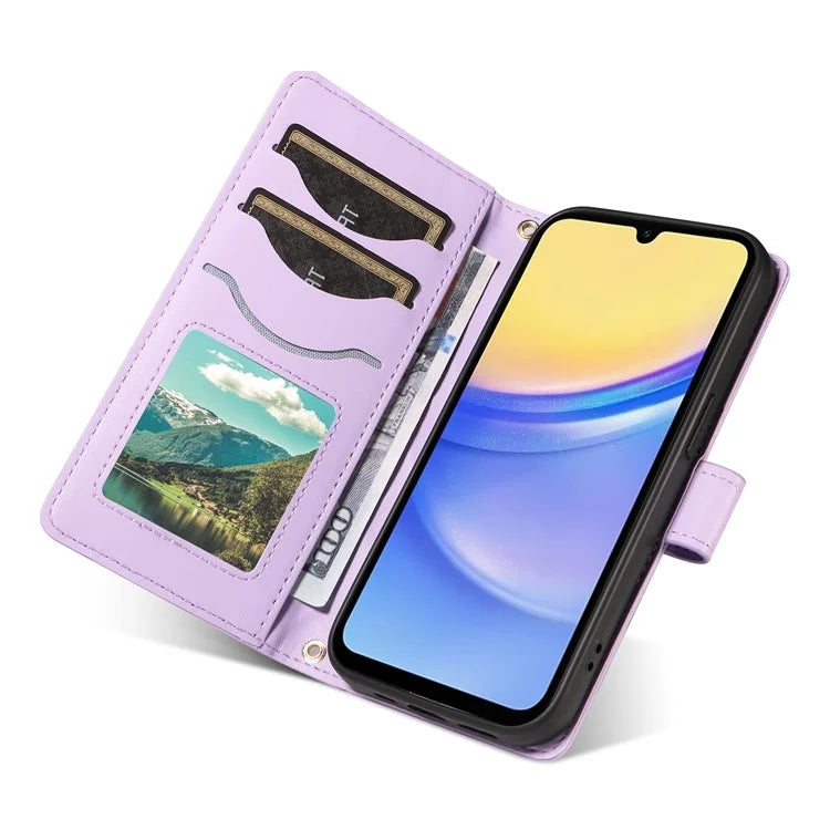 For Samsung Galaxy A15 4G / 5G Case Wallet Rhombus Leather Phone Cover with Shoulder Strap, Wrist Strap